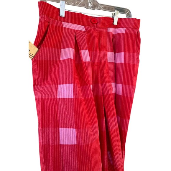 Anthropologie Porridge Womens Medium Red & Pink Plaid Wide-Leg Pants 100% Cotton - Picture 12 of 14